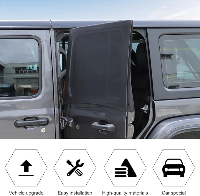 Rear Window Sun Shade Covers Elasticized Breathable Mesh Car Side Window Screens Net UV Protection Sunshade for Jeep Wrangler TJ JK JL & Gladiator JT 1997-2023,2PCS