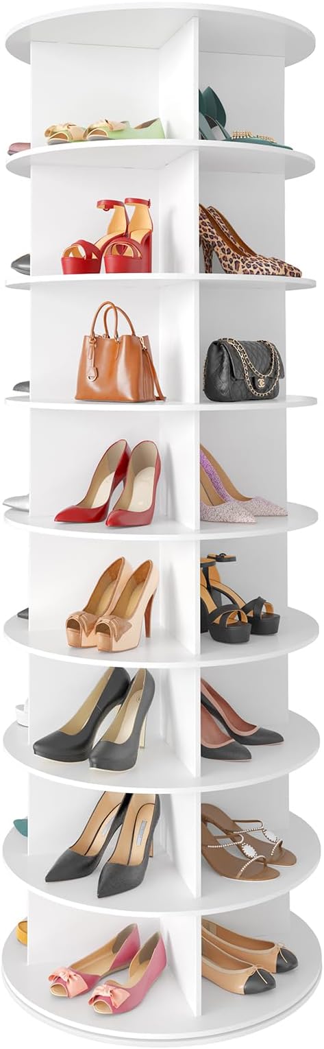 SpaceAid 8 Tier Rotating Shoe Rack Tower, Spinning Shoe Display Lazy Susan, Revolving 360 Shoe Rack Storage Round Carousel, V