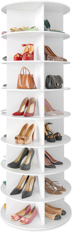 SpaceAid 8 Tier Rotating Shoe Rack Tower, Spinning Shoe Display Lazy Susan, Revolving 360 Shoe Rack Storage Round Carousel, V