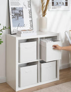 StorageWorks White Storage Cubes, 11-inch Leather Bins with Handle, Cube Organizer Baskets for Shelves and Closet, Collapsibl
