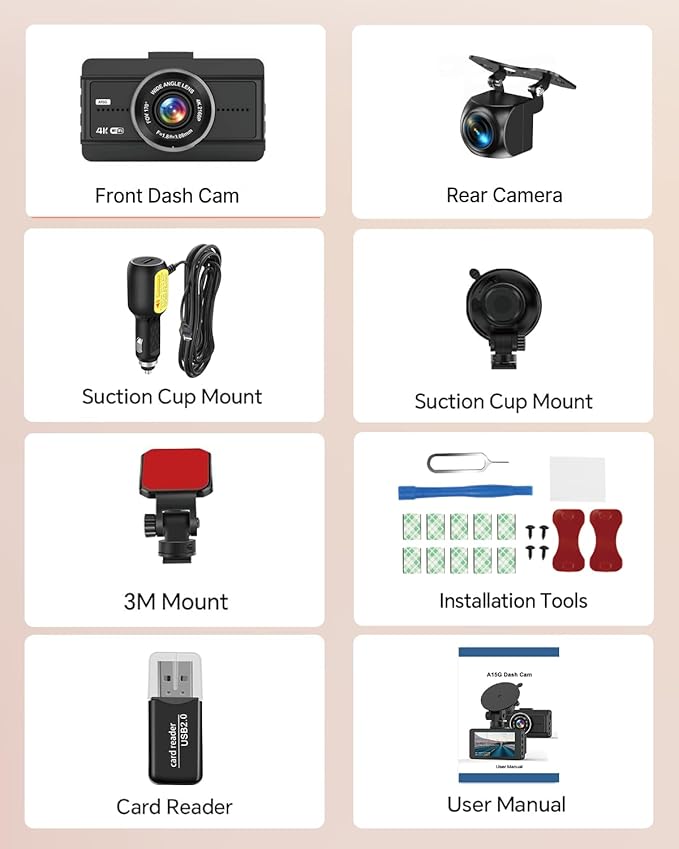 Dash Cam Front and Rear, 4K Full HD Dual Dash Camera for Cars W/ 64GB Card Included, Built-in 5G WiFi & GPS, Car Camera Dashc