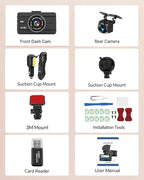 Dash Cam Front and Rear, 4K Full HD Dual Dash Camera for Cars W/ 64GB Card Included, Built-in 5G WiFi & GPS, Car Camera Dashc