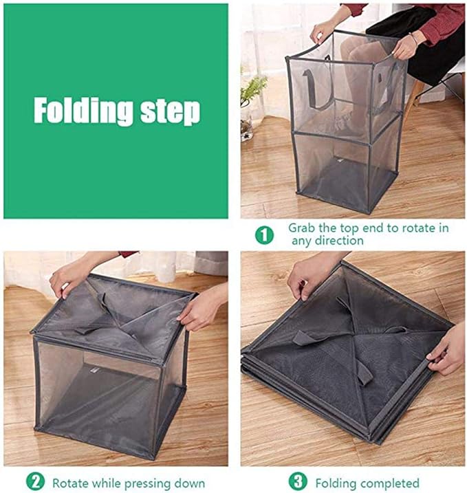 Pop Up Laundry Baskets - Mesh Collapsible Laundry Hampers Storage with Handle - Foldable for Washing Storage, Great for The K