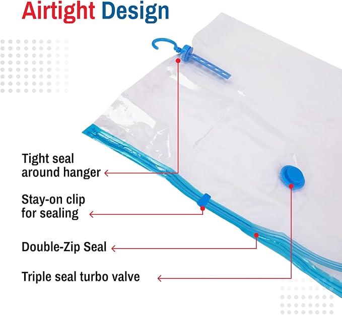 Spacesaver Hanging Vacuum Storage Bags (Pack of 4) - Vacuum Sealer Bags, Closet Organizer, Sealed Storage, Space Bag - Blanke
