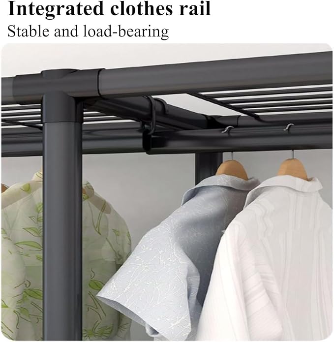 TIST Foldable Wardrobe Steel Storage Wardrobe Portable Wardrobe for Hanging Clothes 110cm/ 160cm/ 215cm Large Wardrobe(Light 