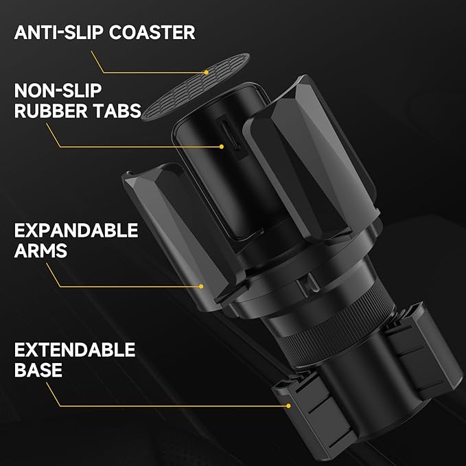 DYLEN Car Cup Holder Expander, Cup Holder Expander Adapter for Car with Adjustable Arms and Base, Fits Yeti, HydroFlask, Stan