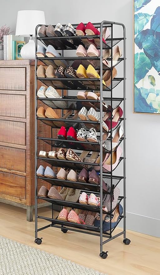 Whitmor 10-Tier Double Sided Shoe Cart, Gunmetal
