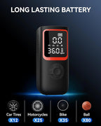 Tire Inflator Portable Air Compressor - 150PSI Portable Tire Inflator with Pressure Gauge, 4X Faster Portable Air Compressor for Car Tires, Air Pump with LED Light for Car, Motorcycle, Bike