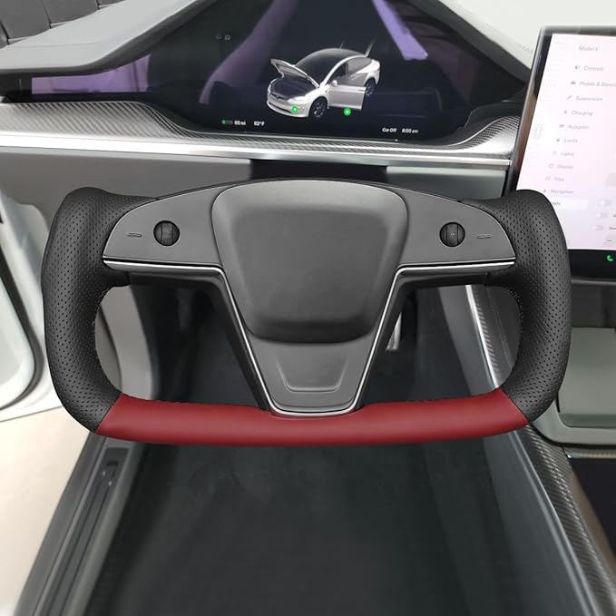 MEWANT Steering Wheel Cover for Yoke Style Steering Wheel for Tesla Model S 2021-2023 / Model X 2021-2023 Hand-Stitched Steering Wrap