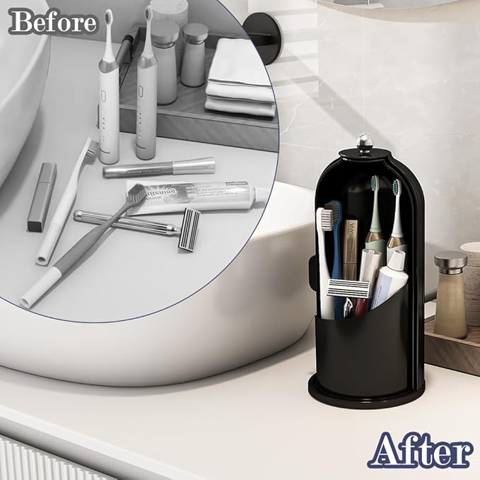 Dustproof Toothbrush Holders with Cover, Rotating Electric Toothbrush and Toothpaste Holder for Bathroom Countertop, 3 Slots 