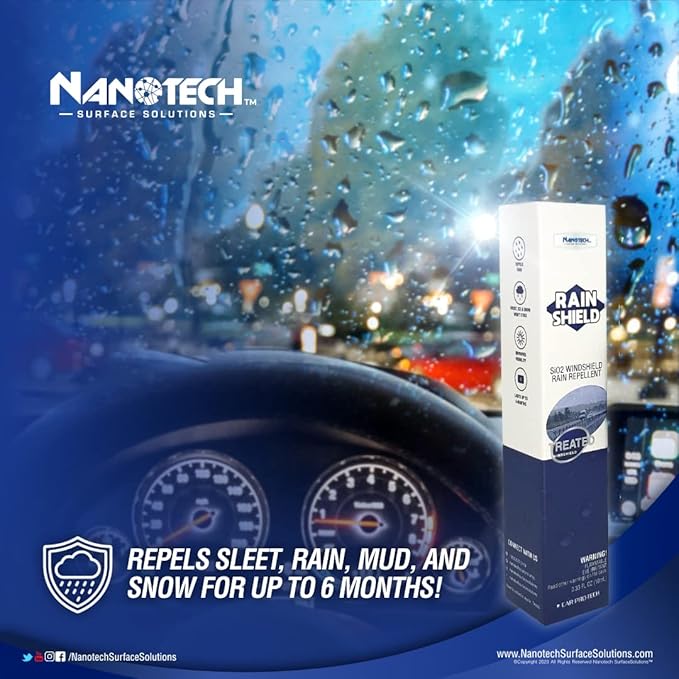 Nanotech Surface Solutions Rain Shield - Windshield Rain Repellent - Increase Visibility & Safety During Rainy Days - Helps C