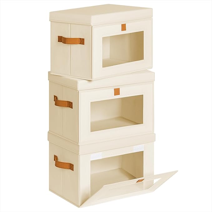 Homsorout Small Fabric Storage bins - Collapsible Storage Bins with Open Window, 3 Pack Closet Baskets for Shelves, Stackable