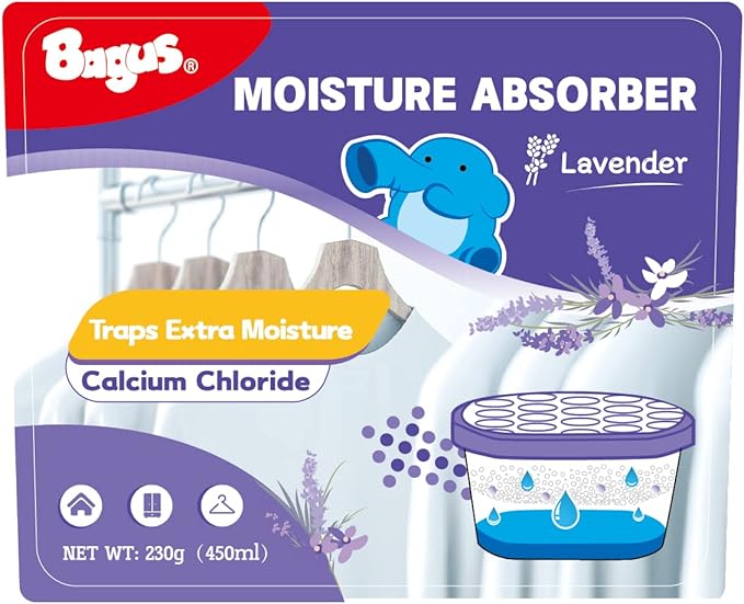 Bagus Moisture Absorbers Boxes (4 Pack) - 10.5 Oz Dehumidification Containers for Closet, Bathroom, Storage, Kitchen, Car,