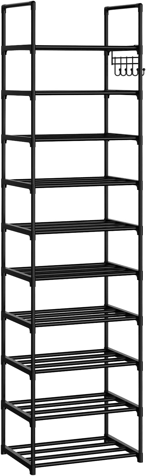 Narrow Shoe Rack 10 Tiers Tall Shoe Rack for Entryway 20 24 Pairs Shoe & Boots Organizer Storage Shelf Durable Black Metal St