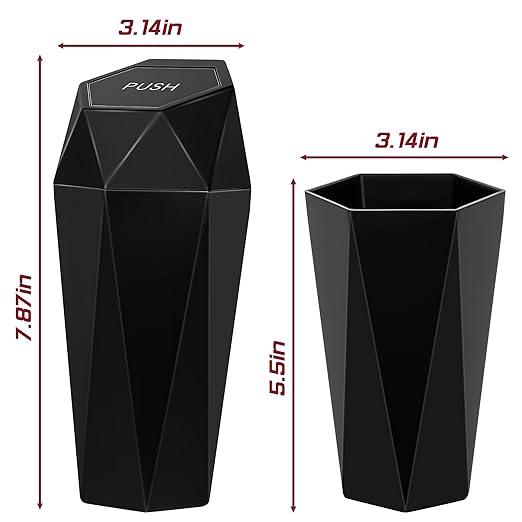 Car Trash Can with Lid, Mini Car Trash Cup with 30 Additional Trash Bags, Car Accessories for Interior, Leakproof Vehicle Garbage Bin for Car, Home, Office - 2 Packs, Black