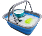 SAMMART 9.2L (2.37Gallon) Collapsible Tub with Handle - Portable Outdoor Picnic Basket/Crater - Foldable Shopping Bag - Space Saving Storage Container (1, Dark Grey/Blue)