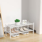 RONGJlA 2 Tier Bamboo Shoe Rack for Closet Free Standing Wood Shoe Shelf Storage Organizer for Entryway Small Space Stackable