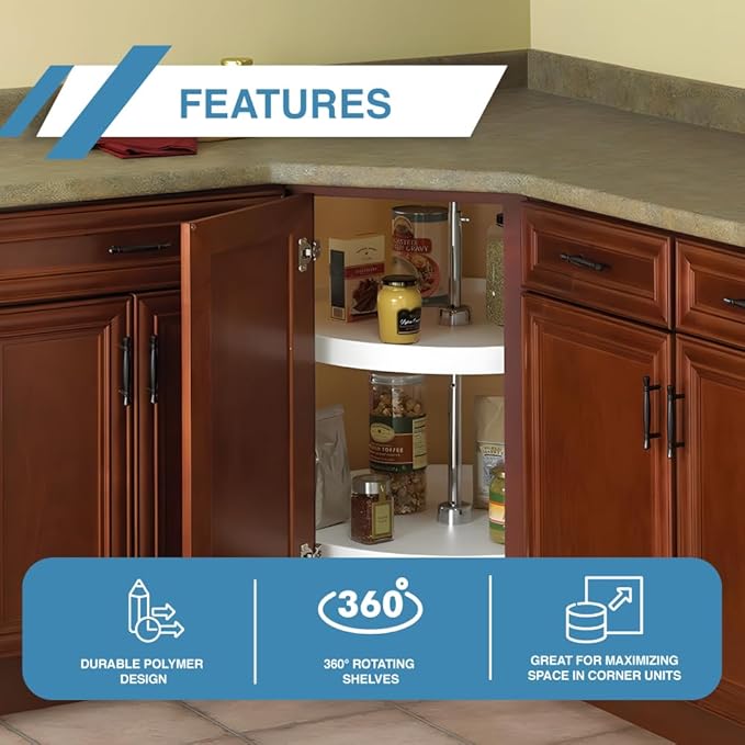 Knape & Vogt Lazy Susan Organizer, 2-Tier Cabinet, 18 in. Diameter Full-Round, Adjustable Height From 25-1/2 in. to 31-1/2 in