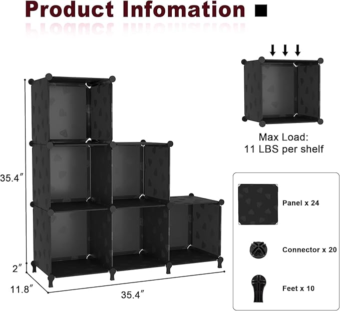 UNKU Cube Storage Organizer, 6 Cube Closet Organizer Storage Shelves, DIY Stackable Bookcase, Clothes Organizer Shelf for Clo