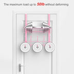 Coat Rack, Over The Door Hanger with Mesh Basket, Detachable Storage Shelf for Towels, Hats, Handbags, Coats (Pink)