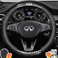 Customized Steering Wheel Cover Compatible with Infiniti, Premium Nappa Leather&Bright Carbon Fiber Texture Steering Wheel Cover, with Coasters and 3-in-1 USB Fast Charging Cable (Black)