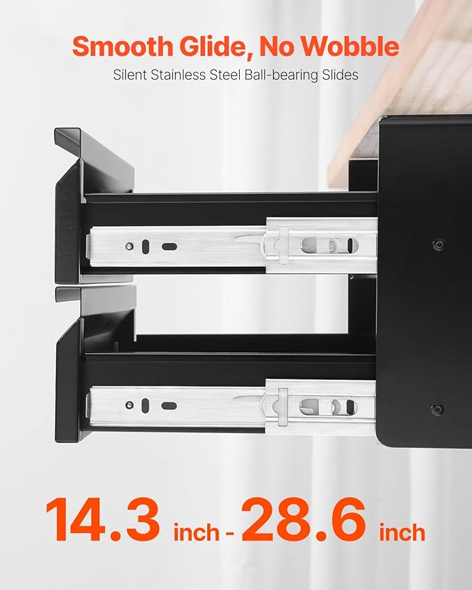 VEVOR Under Desk 2 Layer Slide Out Drawer, 16 inch Under Desk Pull-out Drawer for Home Office Sit Stand Workstation, Black