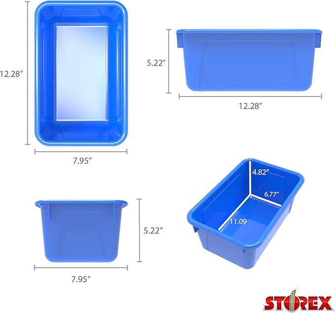 Storex 62414U05C Small Cubby Bin, Plastic Storage Container Fits Classroom Cubbies, Pack of 5, 12.2" x 7.8" x 1" (Assorted co