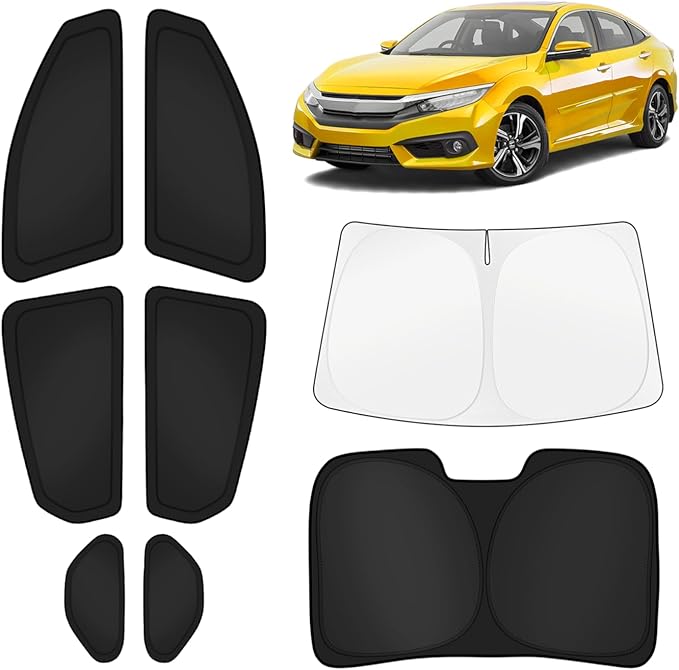 KUST Car Window Shades for Honda Civic 2016-2021 (No Hatchback) Windshield Sun Shade Side Window Cover UV Block Privacy Protection Civic Accessories for Camping Blackout Rear Back Full Set 8PCS
