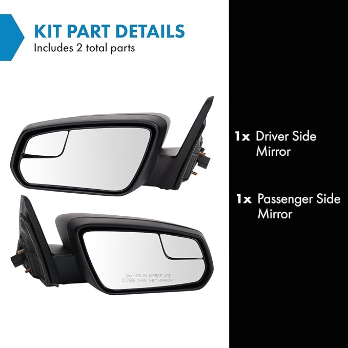 TRQ Power Side Mirror Set with Spotter Glass Textured Black Driver & Passenger Side Compatible with 2013-2014 Ford Mustang FO