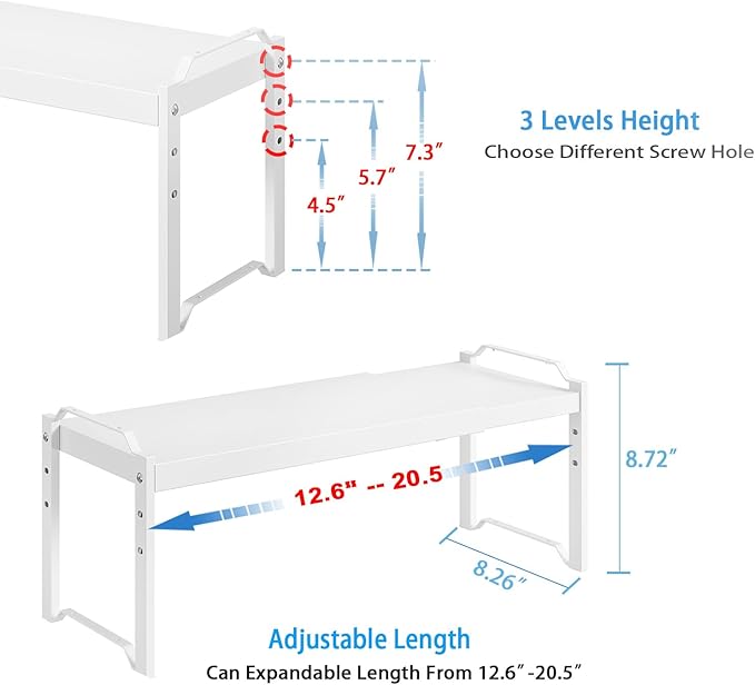 4 Pack Kitchen Cabinet Shelves Organizers, Kitchen Counter Storage Shelf Spice Rack, Expandable Length, Adjustable Height, St
