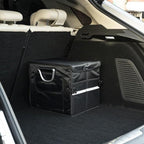Small Trunk Organizer With Lid, For SUV Car Truck, Black 28L, Foldable Waterproof Oxford Fabric, 2-Compartments With Aluminiu