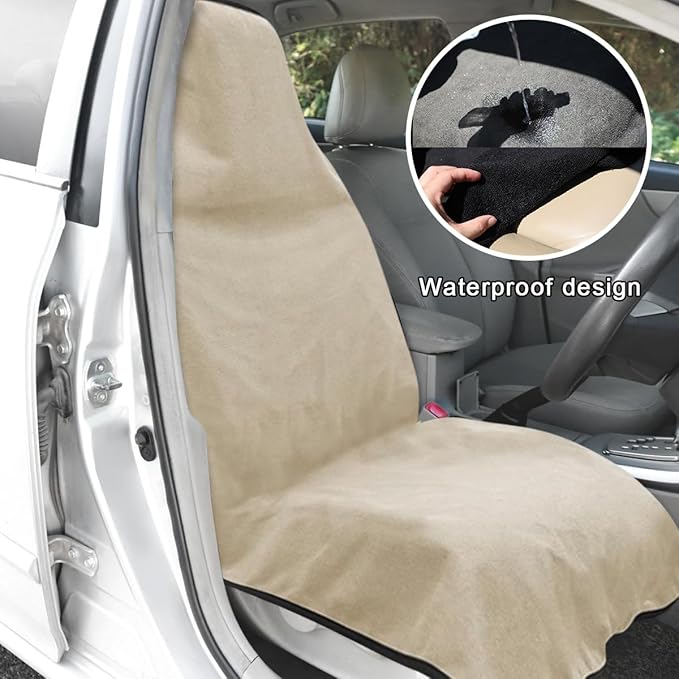 2PCS Car Towel Seat Cover, Waterproof Sweating Non-Slip Premium Soft Towel Carseat Protector, Universal Machine Washable Car 