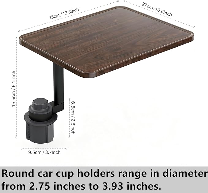 HZGAMER Wood Car Desk for Laptop, 360° Rotating Wood Cup Holder Table Tray for Drivers and Passengers, Car Accessories Compatible with Tesla Model Y/3/S, Ford F150/Explorer/Maverick & Most Vehicles