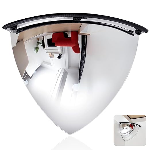 Suzile 1 Pieces 26 Inch Convex Mirror Corner Quarter Dome Mirror Blindspot for Wall Security Safety Acrylic High Viewing Angle