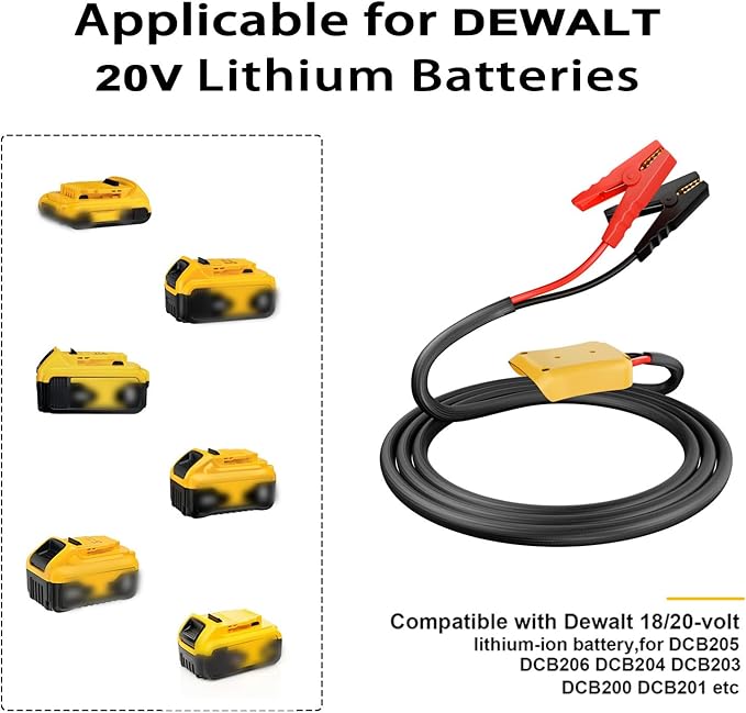 Jumper Cables with Adapter for Dewalt 20V Battery, 1.9FT 8AWG Portable Battery Dewalt Jumper Starter Automotive Booster
