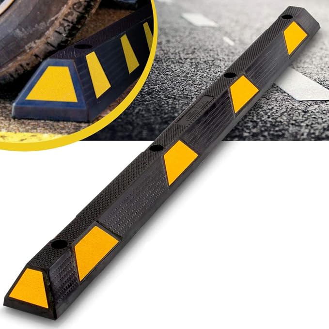 Curb Parking Garage Floor Stopper - 72 Inch Extra Wide Heavy Duty Rubber Parking Lot Stopper, for Vehicles Truck Driveway, Protect Pumpers From Cars Vans Trucks - Pyle PCRSTP14,Black