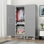 Portable Closet Clothes Organizer 34in Simple Non-Woven Fabric Wardrobe Closet Multi-Functional Clothes Storage Cabinet with 