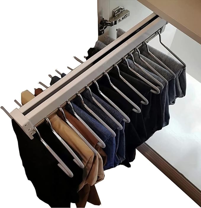 Pull Out Clothes Rail Extendable Pull Out Closet Rod - Wardrobe Pull-Out Trousers Rack, 35-60Cm Sliding Clothes Rail, Extenda