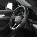 Cxtiy Genuine Leather Steering Wheel Cover with Ventilation Holes Luxury Cowhide,Breathable and Anti-Slip,14.5-15 inch(Black)
