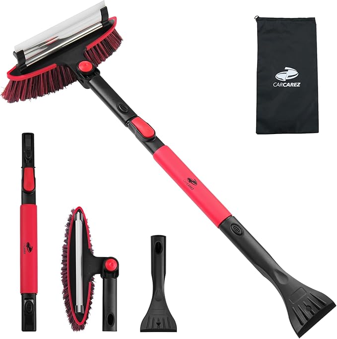CARCAREZ 39" Extendable Car Snow Brush and Ice Scraper, Windshield Window Ice Snow Removal Snow Broom with Foam Grip 180° Pivoting Brush Head Snow Scraper for Car Auto Truck SUV