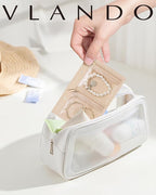 Vlando Travel Jewelry Bags,Jewelry Storage Pouch,5 Pcs Clear Velvet Zipper Pockets Bag for Travel Business Trip Jewelry Organ