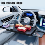 2 in 1 Large Steering Wheel Desk with Dual Slide-Out Trays, Steering Wheel Table Tray Fits for Most Cars, Adjustable Laptop Tray for Car