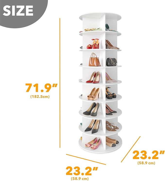 SpaceAid 8 Tier Rotating Shoe Rack Tower, Spinning Shoe Display Lazy Susan, Revolving 360 Shoe Rack Storage Round Carousel, V