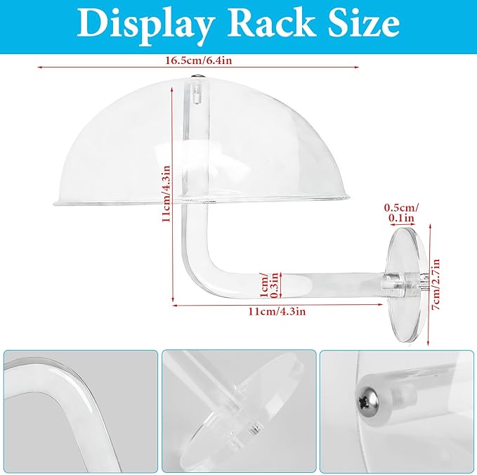 LUTTY 2Pcs Wall Mount Clear Acrylic Hat Display Stand,Wig Display Stand Racks Wall-Mounted Hat for Closet,Domed Hat Holder fo