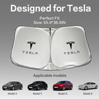 300T Sunshade for Tesla Model Y Model 3, Car Accessories 2026 for Tesla, Front Window Sunshade with Organizer Bag, Gifts for Tesla Owners