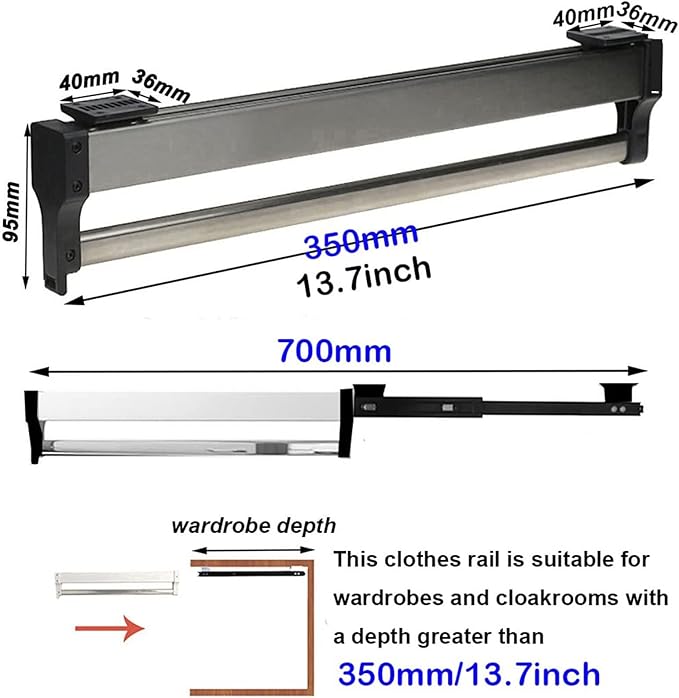 Pull Out Clothes Rail Extendable Clothes Rail for Closet - Pull Out Closet Rod with 2 Sliding Rail Adjustable 30-80Cm, Wardro
