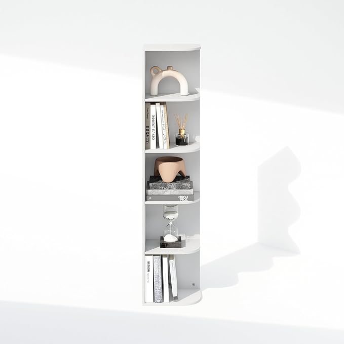 Furinno Reed Corner Shelf, 5-Tier Corner Bookshelf, Book Shelf, Corner Shelves, Storage Rack, for Organization and Storage, H