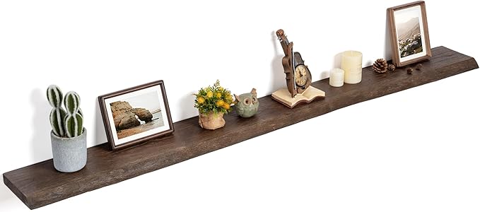 Floating Shelves for Wall Decor, Rustic Solid Elm Wood Live Edge Floating Shelves Wall Mounted, Wall Shelves with Invisible B