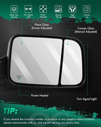SCITOO Left Right Tow Mirror Compatible Fit for Towing Mirrors 2002-2008 For Dodge For Ram 1500 2003-2009 For Ram 2500 3500 Truck Black Power Adjusted Heated Turn Signal Light Pair Mirrors