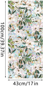 JOONOR Retro Gardenia Flowers Window Privacy Film,Gardenia Stained Glass Window Tint for Home,3D Rainbow Static Cling Sticker for Bathroom Living Room Glass Door,16.93 x 39.37 Inch